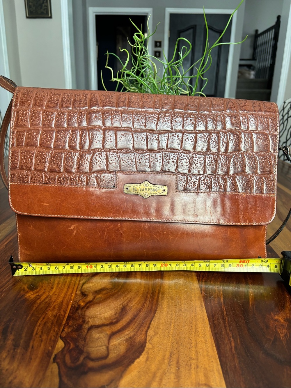 El Campero Italy  Brown Croc-Texture Leather Messenger Bag